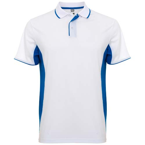 Polo sport personnalisé unisexe Montmelo ROLY Blanc et Bleu royal